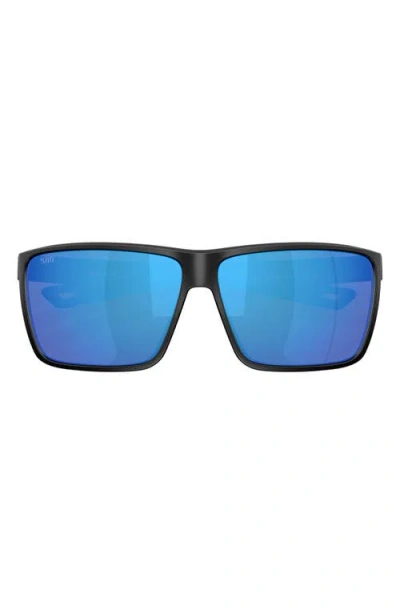Costa Del Mar Rincon Ii 64mm Mirrored Polarized Oversize Rectangular Sunglasses In Black