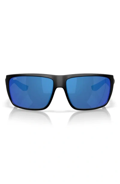Costa Del Mar Rincon Ii 64mm Mirrored Polarized Oversize Rectangular Sunglasses In Black