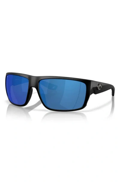 Costa Del Mar Rincon Ii 64mm Mirrored Polarized Oversize Rectangular Sunglasses In Black