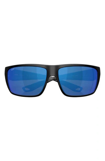 Costa Del Mar Rincon Ii 64mm Mirrored Polarized Oversize Rectangular Sunglasses In Black