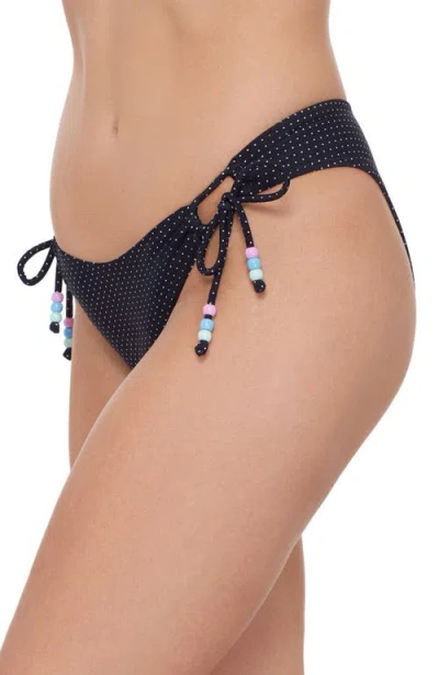 Stevie Adjustable Side Tie Scoop Bikini Bottom In Black