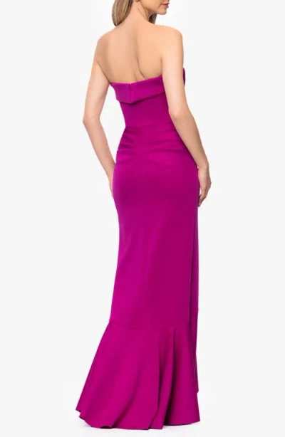 Xscape Evenings Cascade Ruffle Strapless Scuba Crepe Gown In Purple