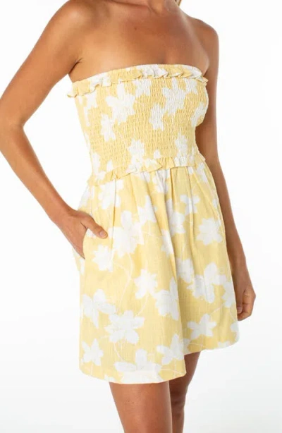 Roxy Avalon Floral Print Strapless Minidress In Yellow