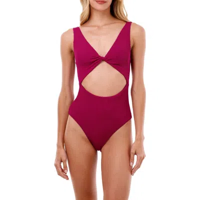 Malai Textured Wave Raspberry Twix Cut Out Moderate Coverage One Piece In Pink