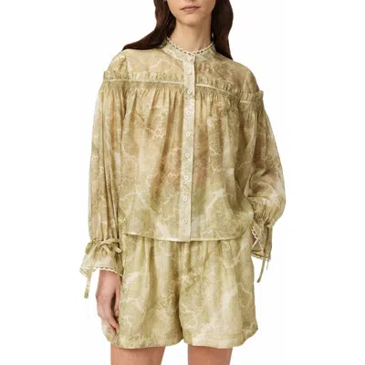 Allsaints Womens Joanne Gold Gr Delphine Graphic-print Woven Shirt In Brown