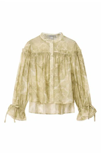 Allsaints Womens Joanne Gold Gr Delphine Graphic-print Woven Shirt In Brown
