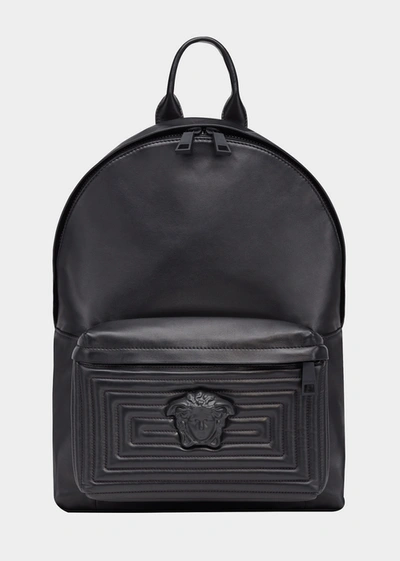Versace Medusa Labyrinth Leather Backpack In Black