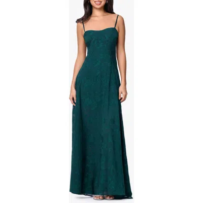 Betsy & Adam Floral Jacquard Chiffon Gown In Green