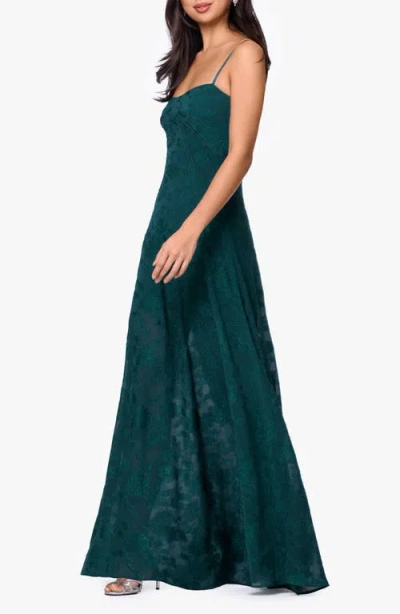 Betsy & Adam Floral Jacquard Chiffon Gown In Green
