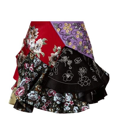 Alexander Mcqueen Floral Patchwork Leather Skirt In Multi