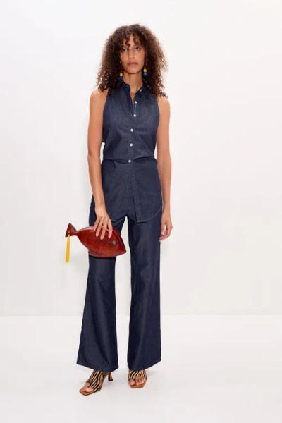 Simon Miller Simonmiller Pia Chambray Side Zip Pant In Blue