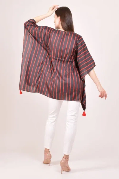 Raas Floral Embroidered Stripe Drawstring Kaftan Top In Multi