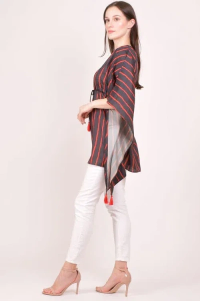 Raas Floral Embroidered Stripe Drawstring Kaftan Top In Multi