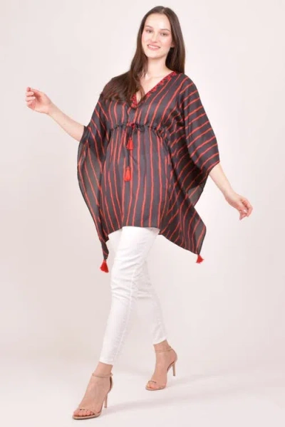 Raas Floral Embroidered Stripe Drawstring Kaftan Top In Multi