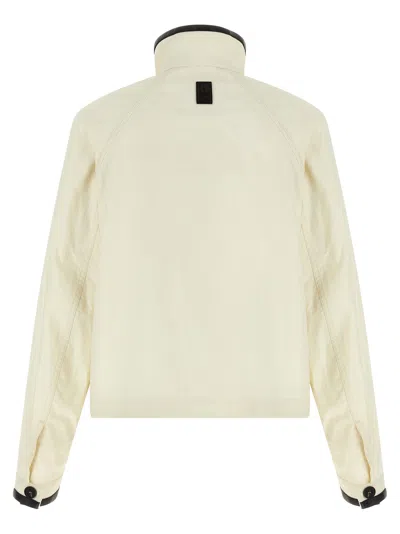 Ferragamo Technical Linen Jacket High Collar Long Sleeves In White