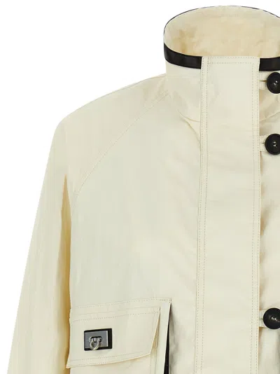 Ferragamo Technical Linen Jacket High Collar Long Sleeves In White