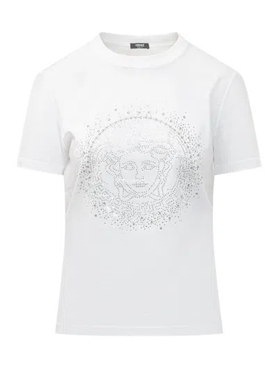 Versace Elevated Jersey T-shirt With Decorative Accents In White