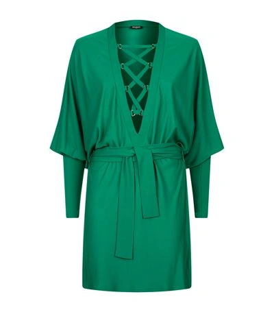 Shop Balmain Lace-up Batwing Sleeve Dress