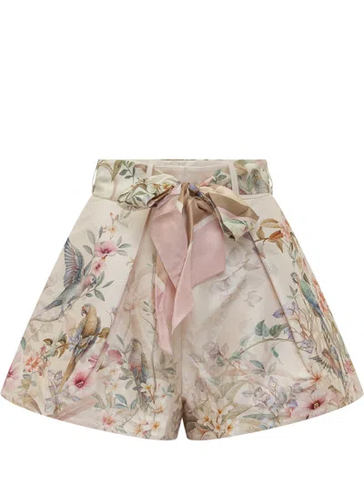 Zimmermann Rebellion Multicolor Shorts With Bow On The Front And All-over Floral Motif In Cotton And Silk Woman In Multi