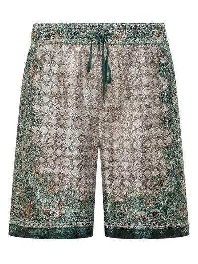 Amiri Multicolor Bandana Silk Bermuda In Green