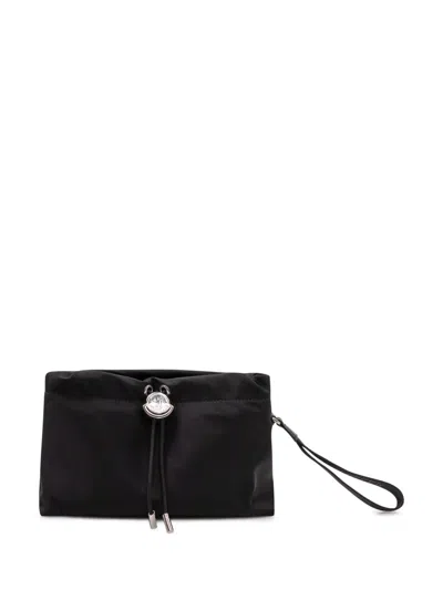 Moncler Compact Handheld Pouch Handbag With Logo Detail In Black