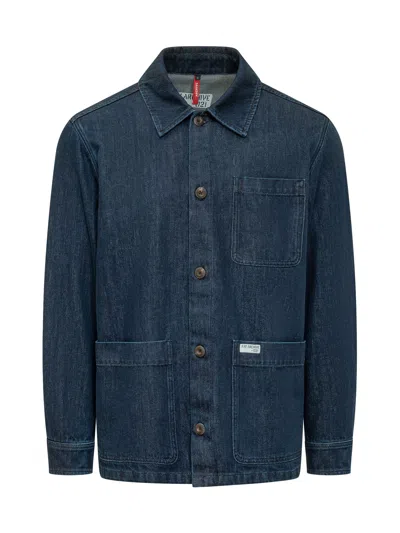 Fay Blue Solid Shirt Collar Jacket In Blue