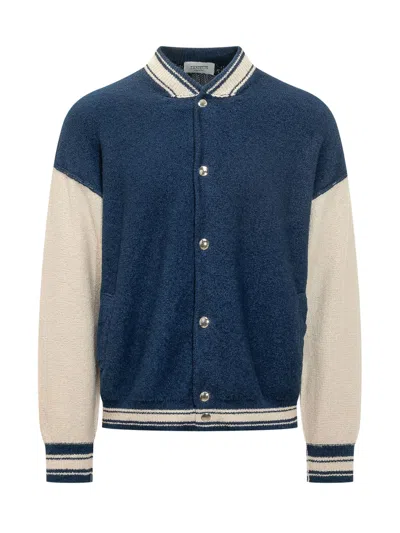 Laneus Knitted Bomber Jacket In Blue
