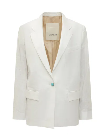 A Paper Kid Linen Mini Jacket With Single Reverse Button In White