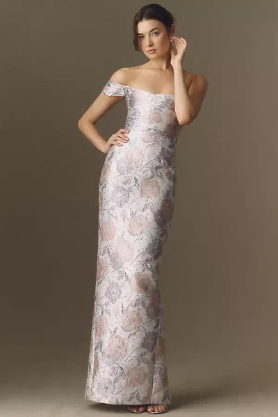 Sau Lee Jackson Asymmetric Jacquard Column Maxi Dress In Multi