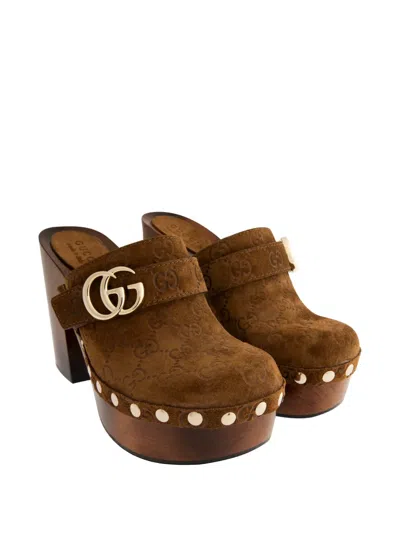 Gucci Damen-clog Mit Plateausohle Und Doppel G In Brown