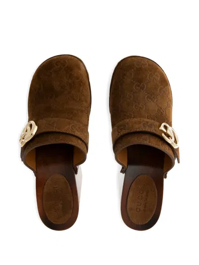 Gucci Damen-clog Mit Plateausohle Und Doppel G In Brown