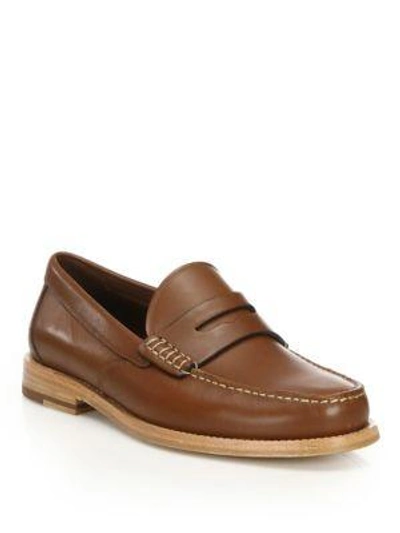 Shop Coach Manhattan Leather Penny Loafers In Dark Saddle
