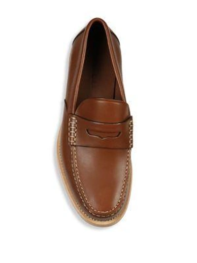 Shop Coach Manhattan Leather Penny Loafers In Dark Saddle