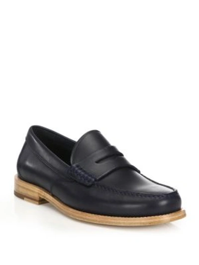 Shop Coach Manhattan Leather Penny Loafers In Midnight Navy