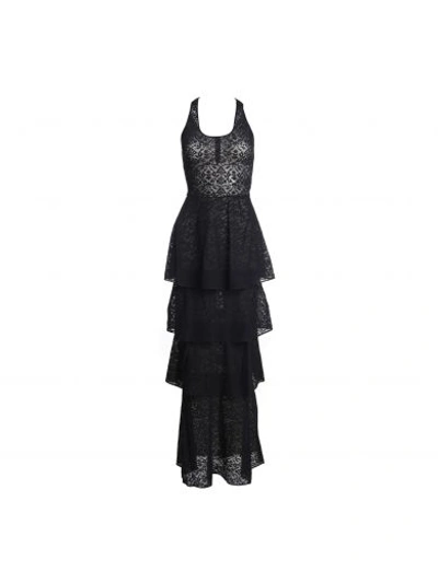 Shop Stella Mccartney Black Ruffled Long Stretch Lace Dress