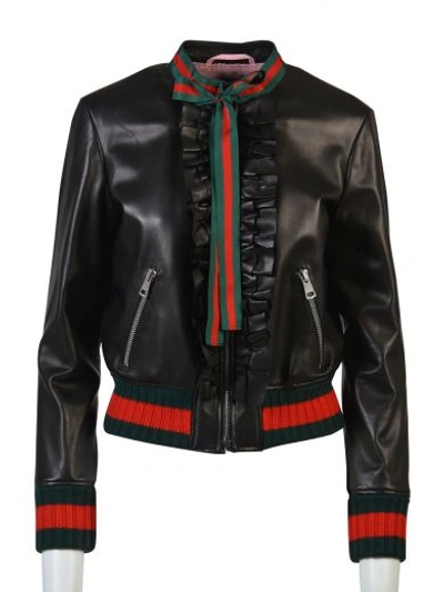 Shop Gucci Ruffle Bomber Jacket In Black