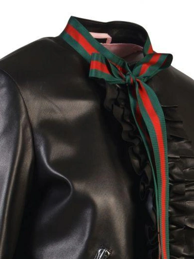 Gucci ruffle 2025 leather bomber jacket