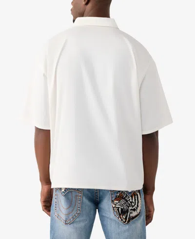 True Religion Half Zip Tiger Short Sleeve Shirt In White