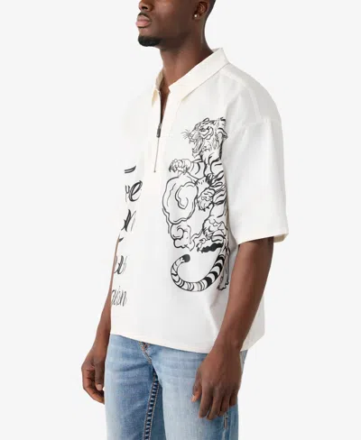 True Religion Half Zip Tiger Short Sleeve Shirt In White
