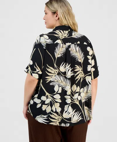Anne Klein Essentials Plus Size Half-sleeve Blouse In Black
