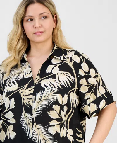 Anne Klein Essentials Plus Size Half-sleeve Blouse In Black