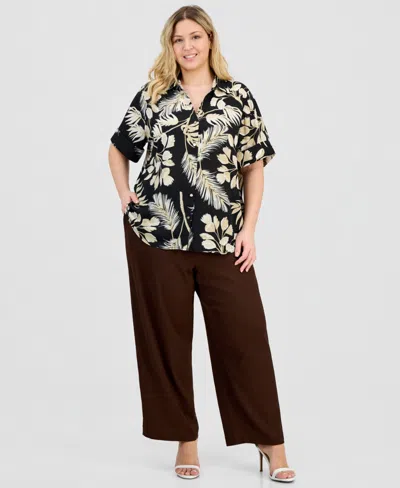 Anne Klein Essentials Plus Size Half-sleeve Blouse In Black