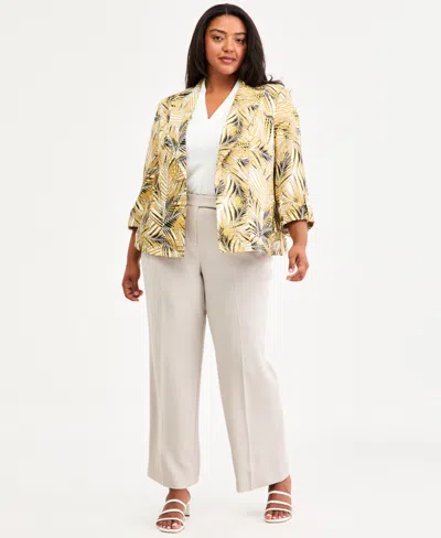 Kasper Plus Size Notch-collar Cuff-sleeve Open-front Jacket In Yellow