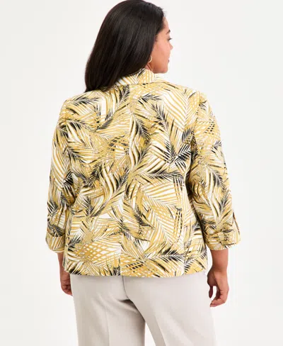 Kasper Plus Size Notch-collar Cuff-sleeve Open-front Jacket In Yellow