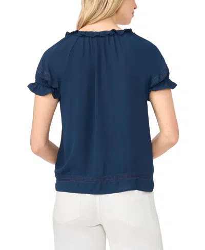 Cece Wide Ruffle Button Front Shirt In Blue