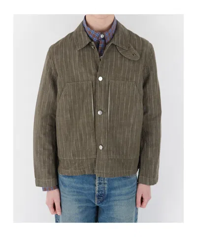 Sunflower Labour Stripe-pattern Button-up Jacket In Brown
