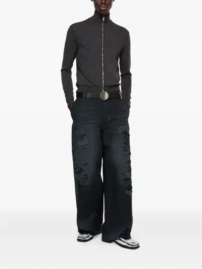 Acne Studios Mended Distressed Trousers In Black