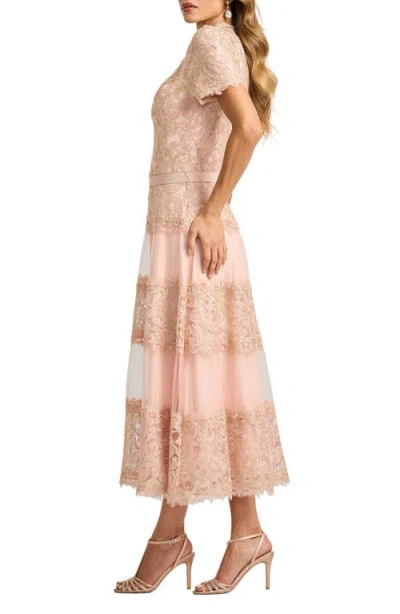 Tadashi Shoji Stelly Lotus Embroidered Tulle Midi Dress In Neutral