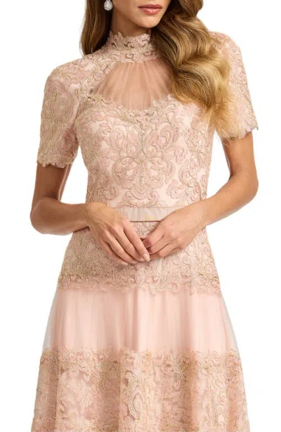 Tadashi Shoji Stelly Lotus Embroidered Tulle Midi Dress In Neutral