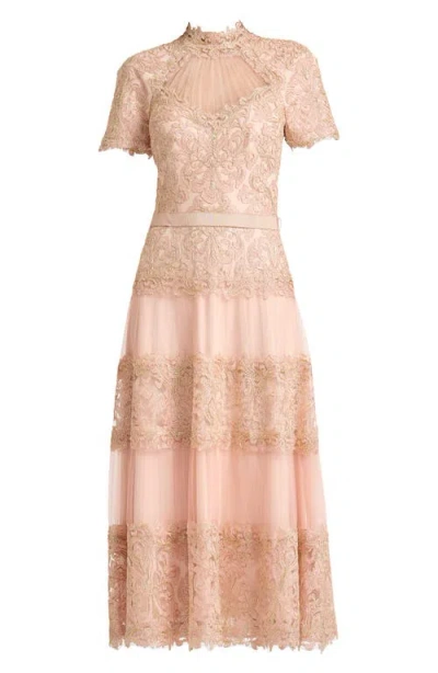 Tadashi Shoji Stelly Lotus Embroidered Tulle Midi Dress In Neutral